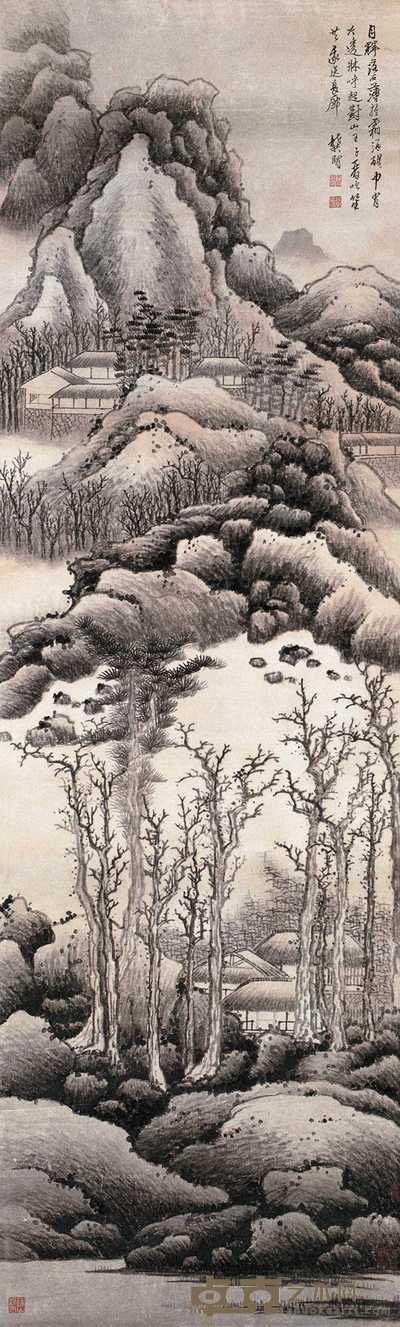 龚贤(款) 月辉如霜 立轴 175×52cm